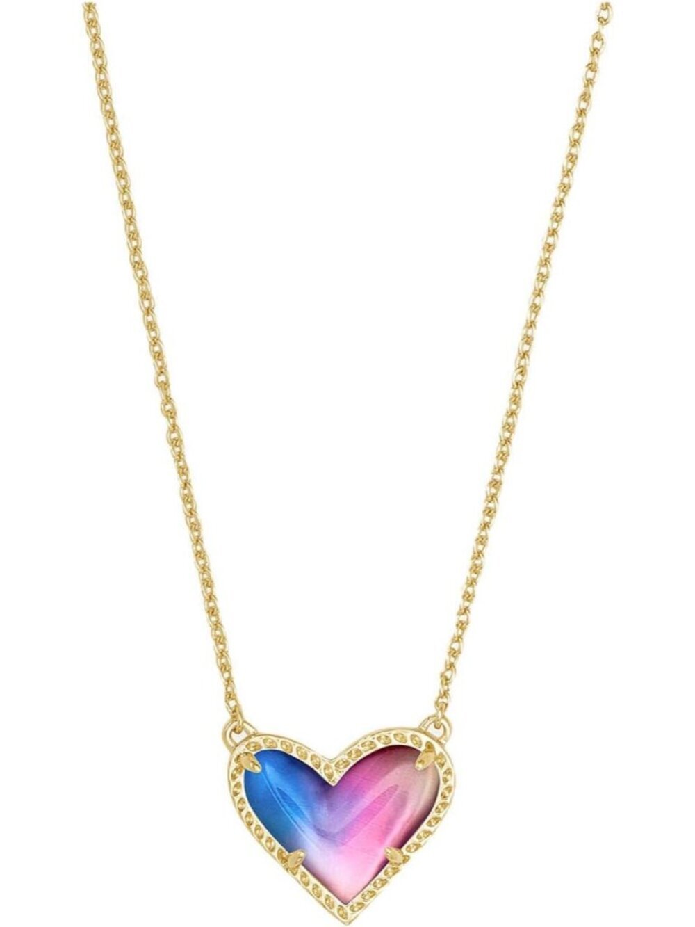Women's Gold Pink Blue Heart Adjustable Length Jewellery Pendant Necklace